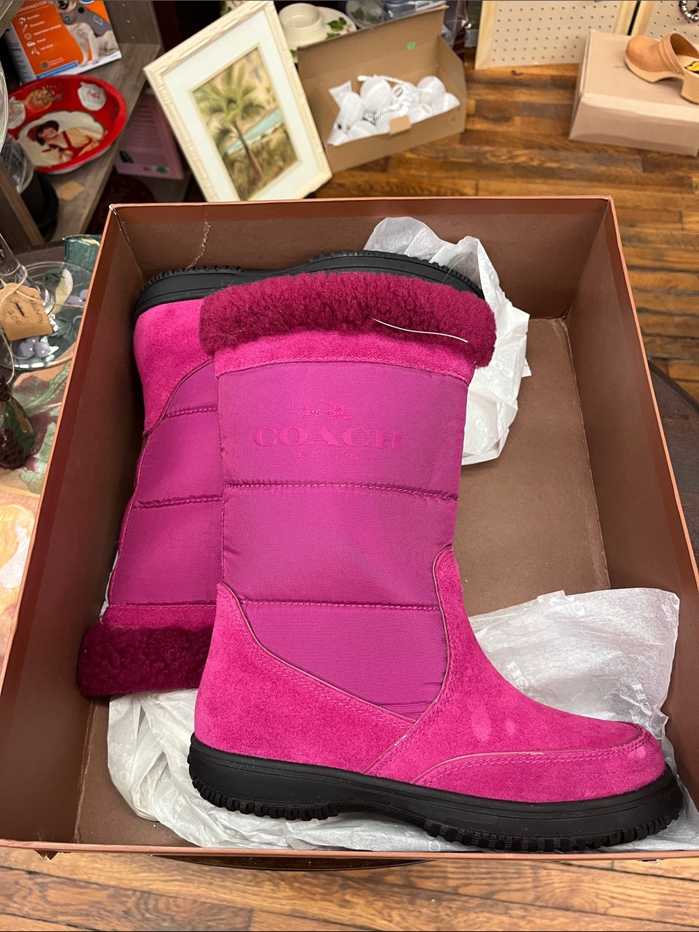 COACH Women's Cranberry Pink Suede Winter Boots